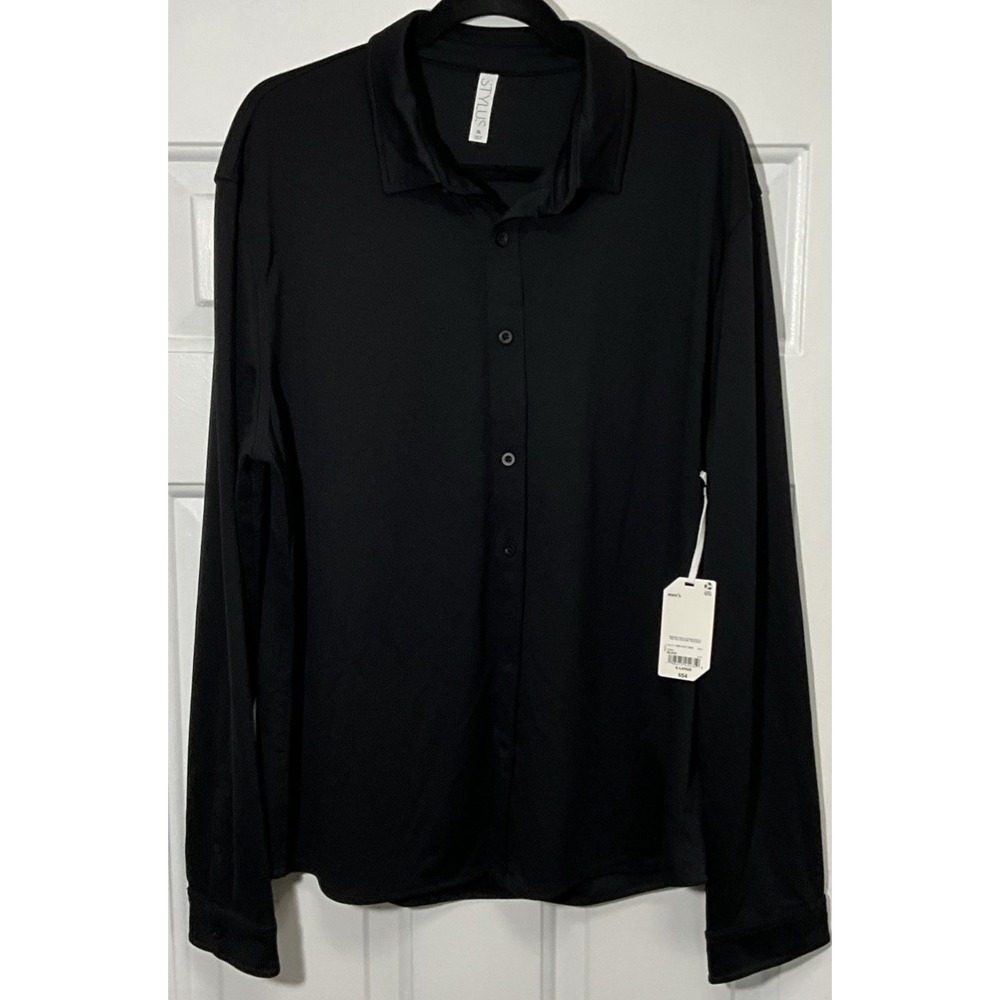 Stylus Men's Long Sleeve Comfort Stretch Button Up Black Business/Casual Mens XL